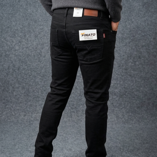 Finato Premium Zet Black Denim Long Pant for Men